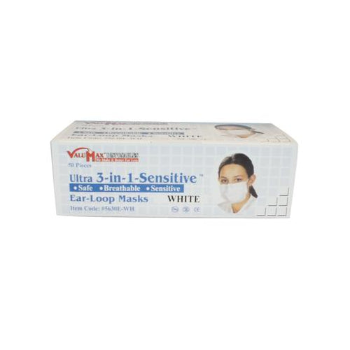 ValuMax 5630E-WH Ultra 3-in-1 Sensitive Earloop Face Mask 50/Bx White ValuMax 5630E-WH Ultra 3-in-1 Sensitive Earloop Face Mask 50/Bx White